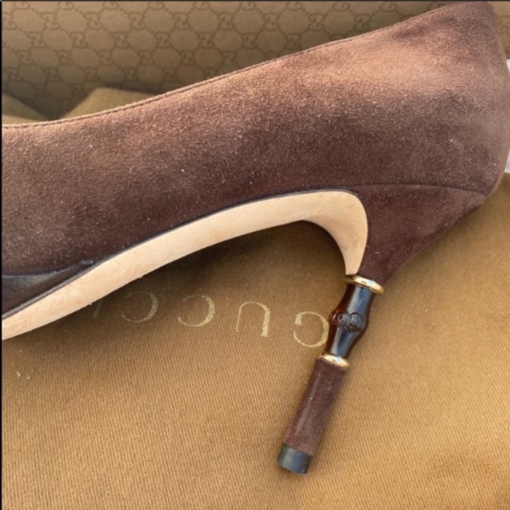 Gucci brown coco stiletto with slight wedge has gorgeous bamboo heel 5.5 - Picture 2 of 7